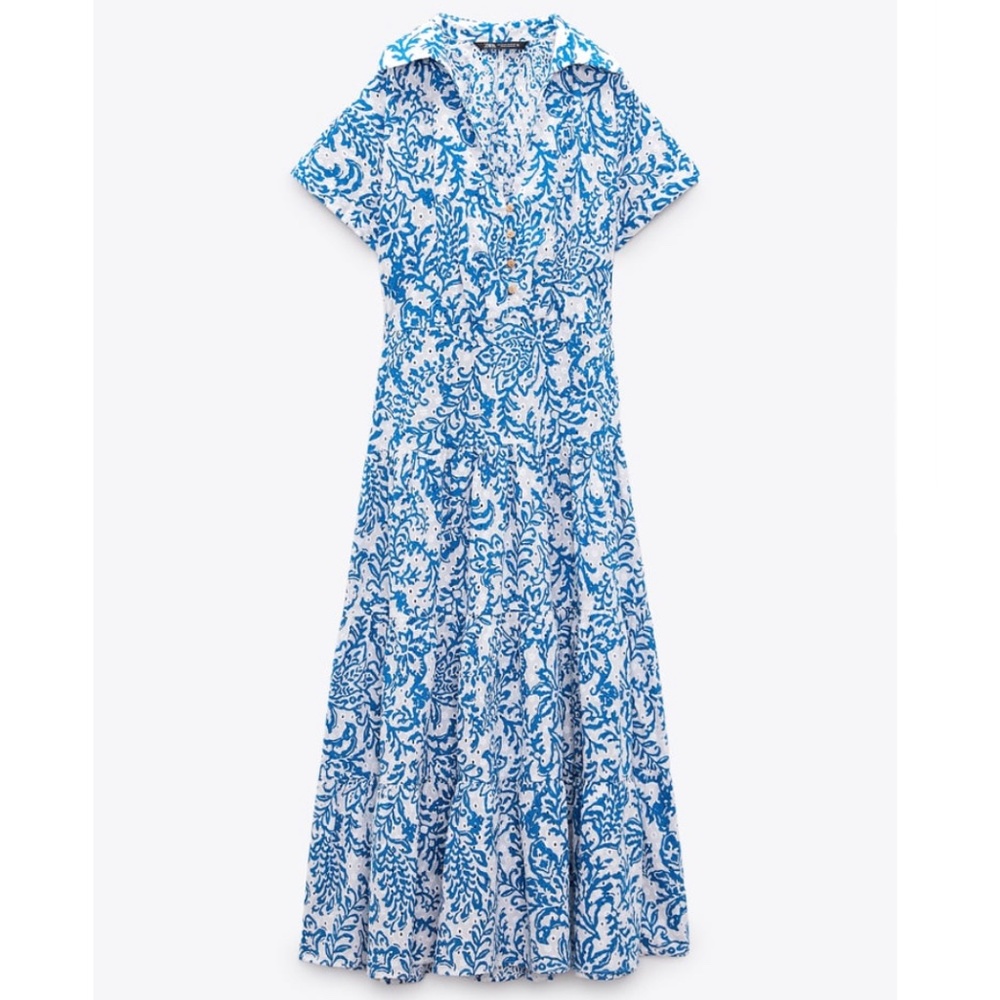 NWT- Zara OPENWORK EMBROIDERY MIDI DRESS